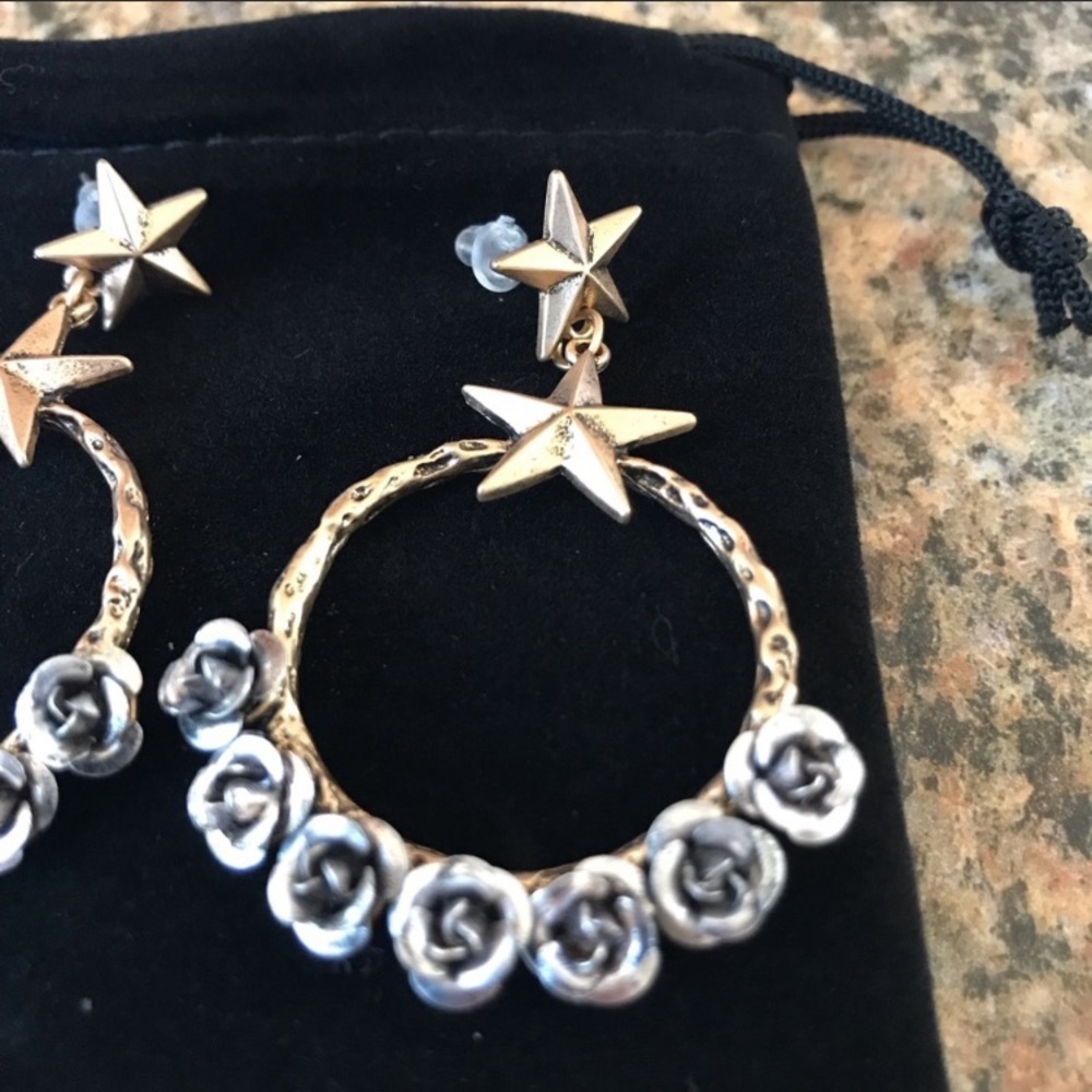 Handmade Rose Gold-Plated Hoop Earrings Tiny Flowers No Lead, Nickel Cadmium - Picture 2 of 4